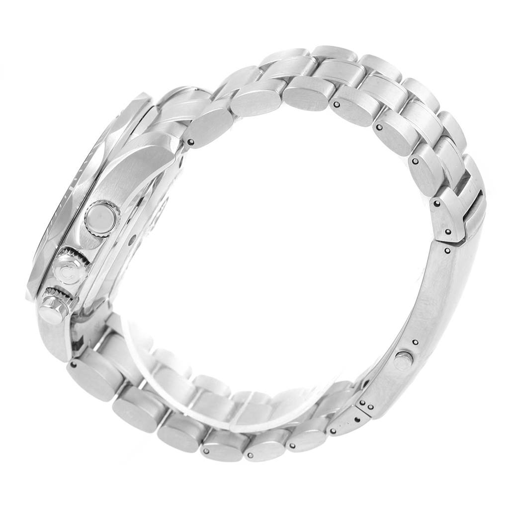 The image shows a side view of the Omega Seamaster 2594.52.00 Men
s Stainless Steel Black Dial 2594.52.00 Men
s Stainless Steel Black Dial
s stainless steel bracelet and case, highlighting its buttons and crown.