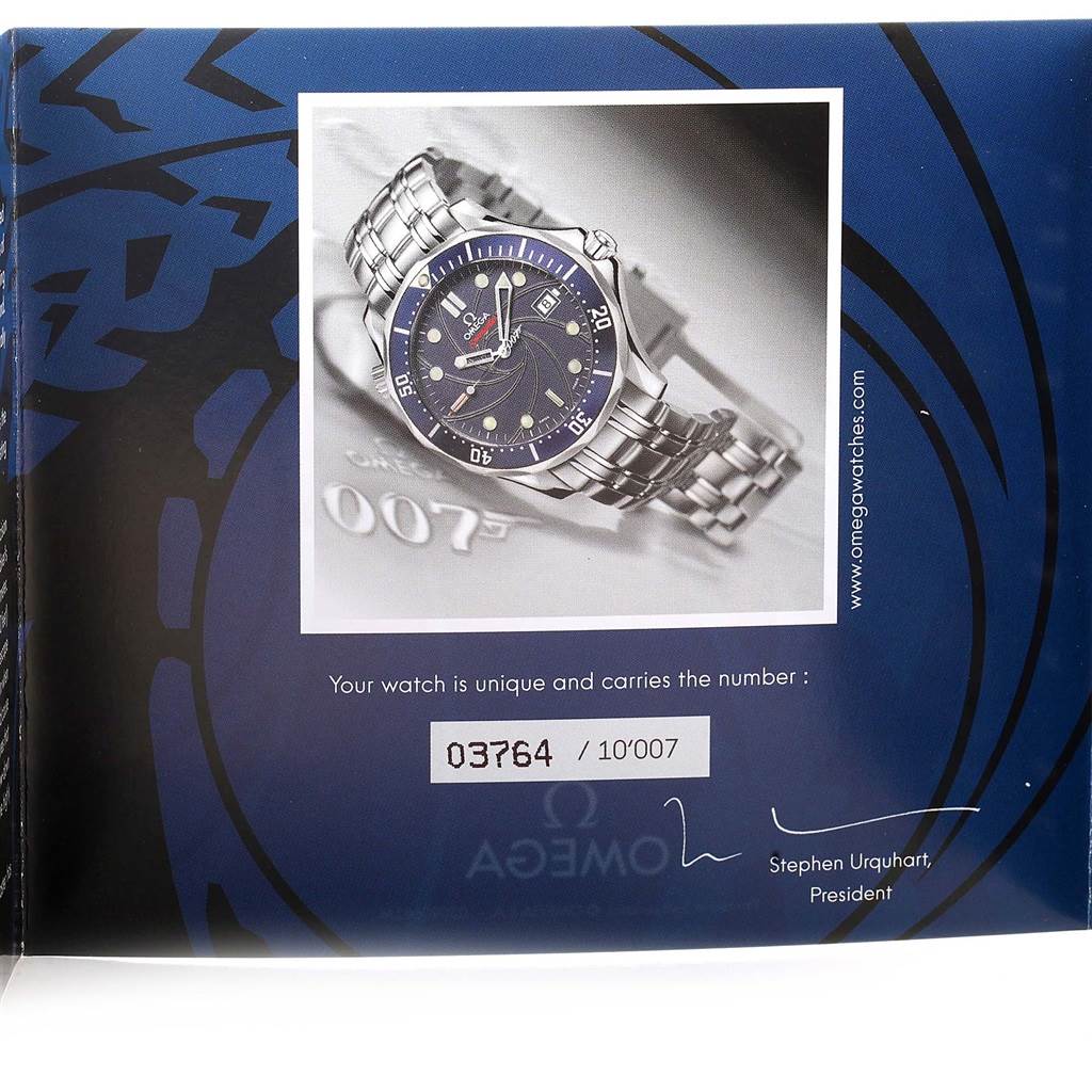 The image shows an Omega Seamaster 2226.80.00 Men's Stainless Steel Blue Dial 2226.80.00 Men's Stainless Steel Blue Dial model watch at a slight angle, highlighting its face, bezel, and stainless steel bracelet.