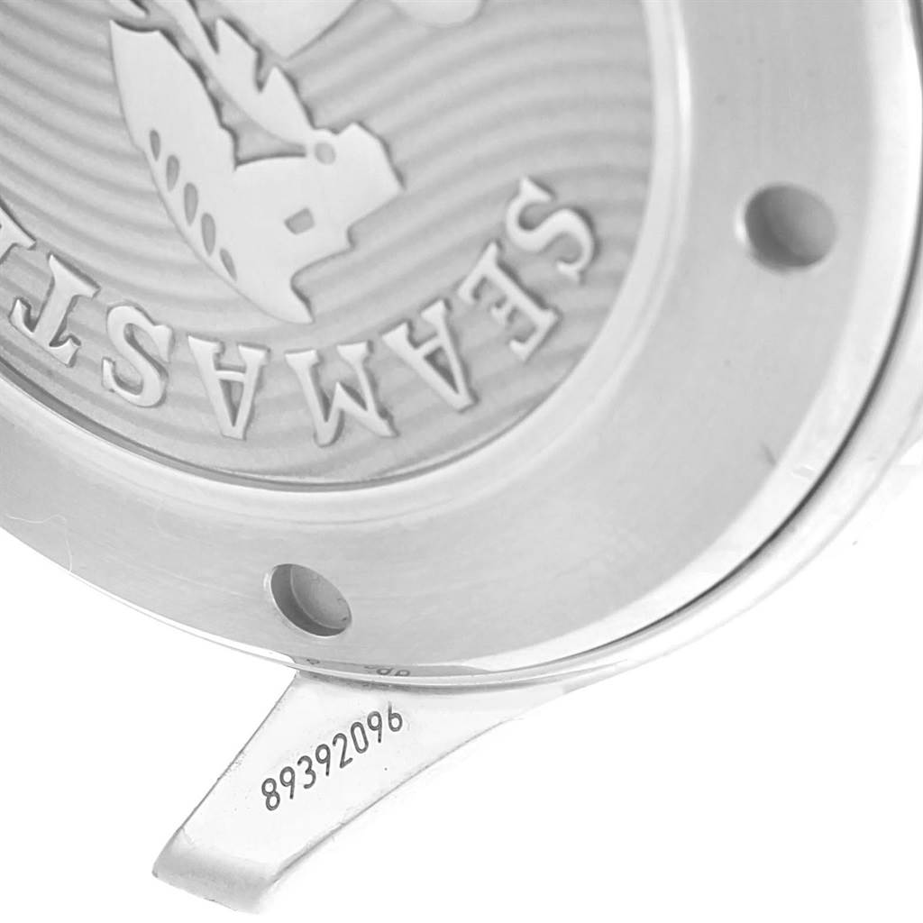 The image shows a close-up of the case back of an Omega Seamaster 212.30.41.20.01.003 Men
s Stainless Steel Black Dial 212.30.41.20.01.003 Men
s Stainless Steel Black Dial watch, featuring part of the logo and the serial number 89392096.