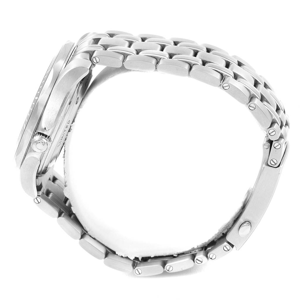 The image shows a side profile of the Omega Seamaster 522.30.41.20.01.001 Men
s Stainless Steel Black Dial 522.30.41.20.01.001 Men
s Stainless Steel Black Dial watch, highlighting its metal bracelet and case thickness.