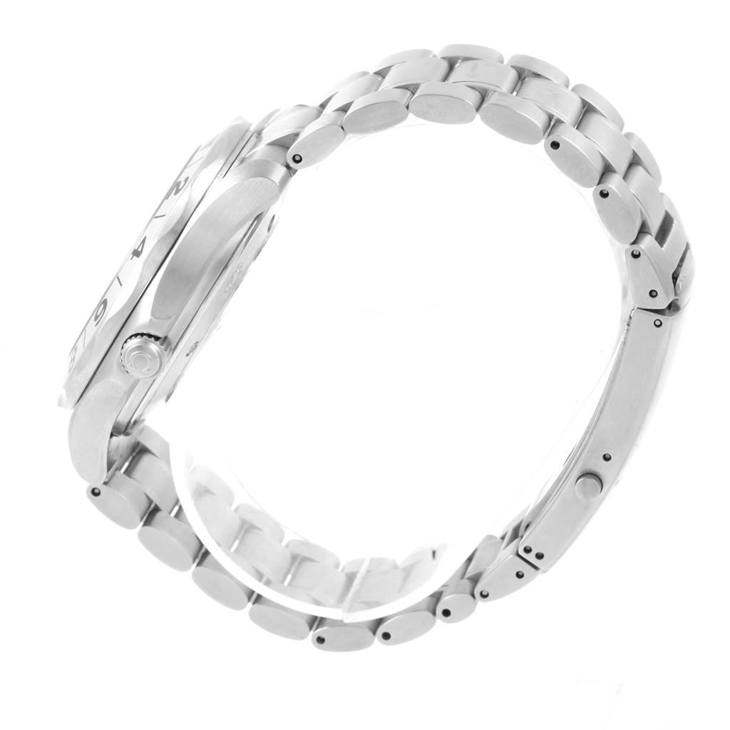 This image shows the side profile and bracelet of an Omega Seamaster 2538.20.00 Men's Stainless Steel White Dial 2538.20.00 Men's Stainless Steel White Dial watch from a left-angle view.