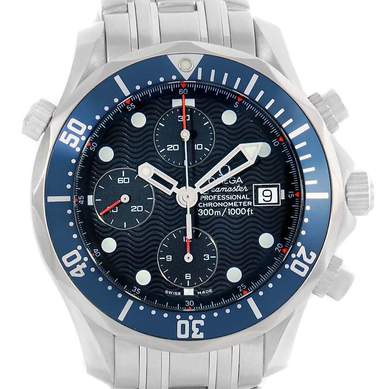 Omega Seamaster Bond Chrono Blue Wave Dial Mens Watch 2599.80.00 Card SwissWatchExpo