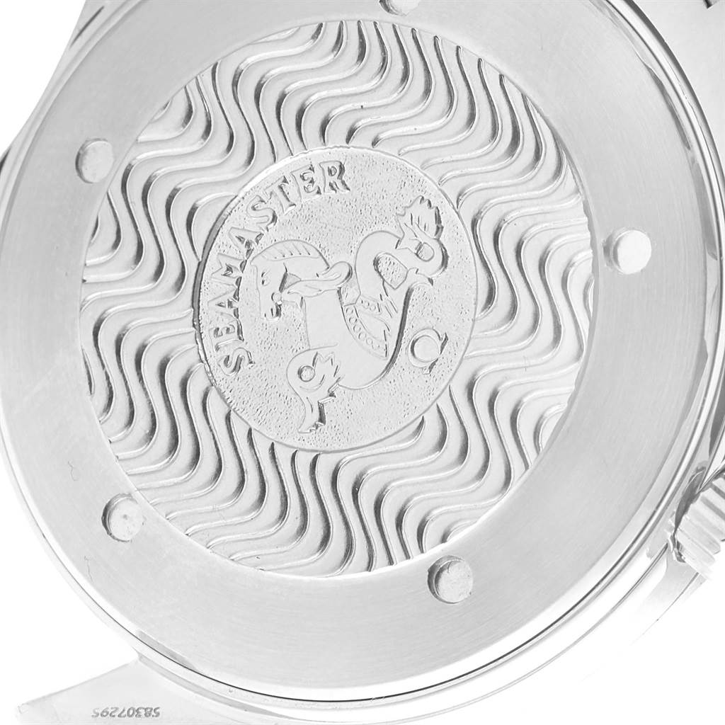 This image shows the engraved back case of an Omega Seamaster 2265.80.00 Men
s Stainless Steel Blue Dial 2265.80.00 Men
s Stainless Steel Blue Dial watch.