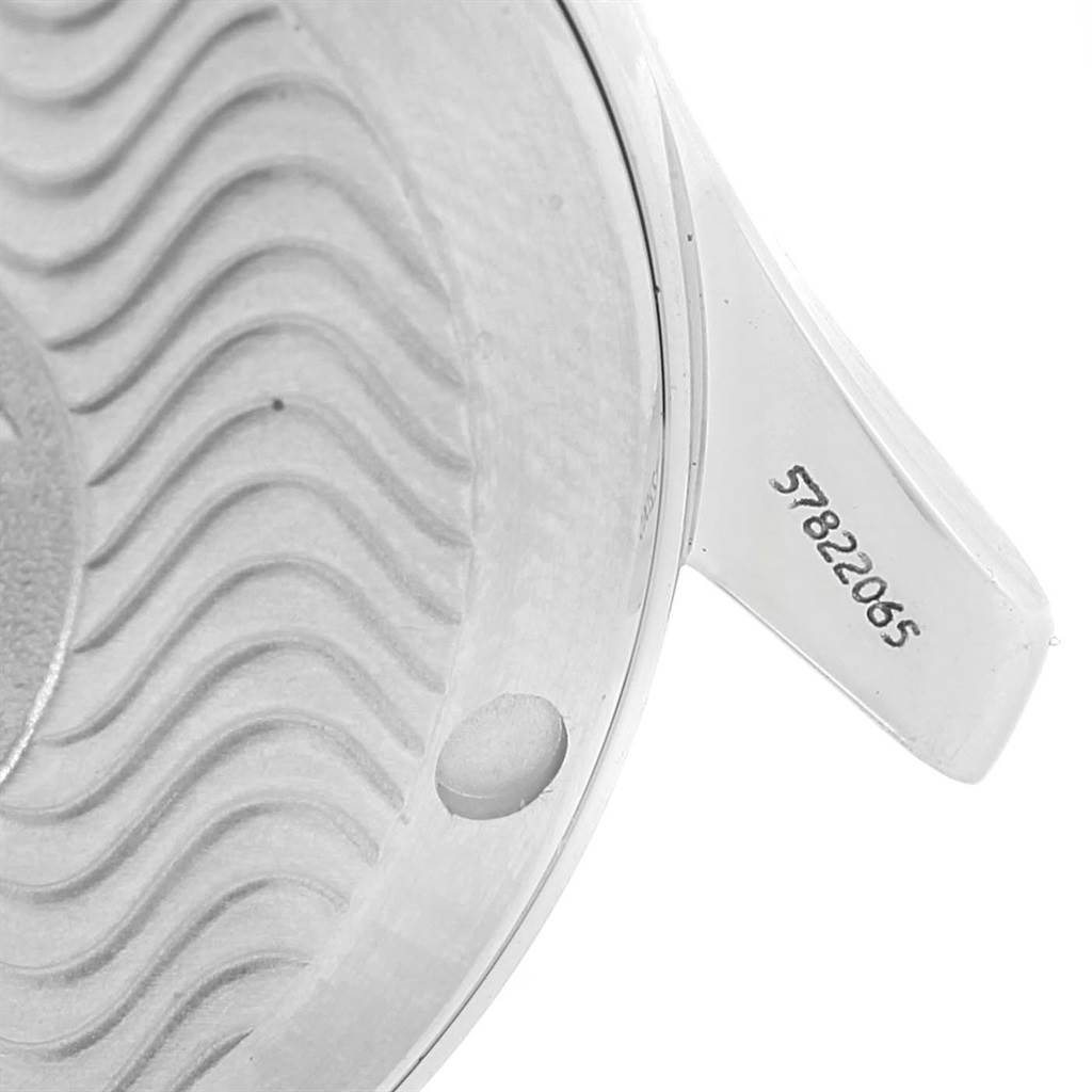 This close-up image shows the back case with serial number of an Omega Seamaster 2561.80.00 Men
s Stainless Steel Blue Dial 2561.80.00 Men
s Stainless Steel Blue Dial watch.