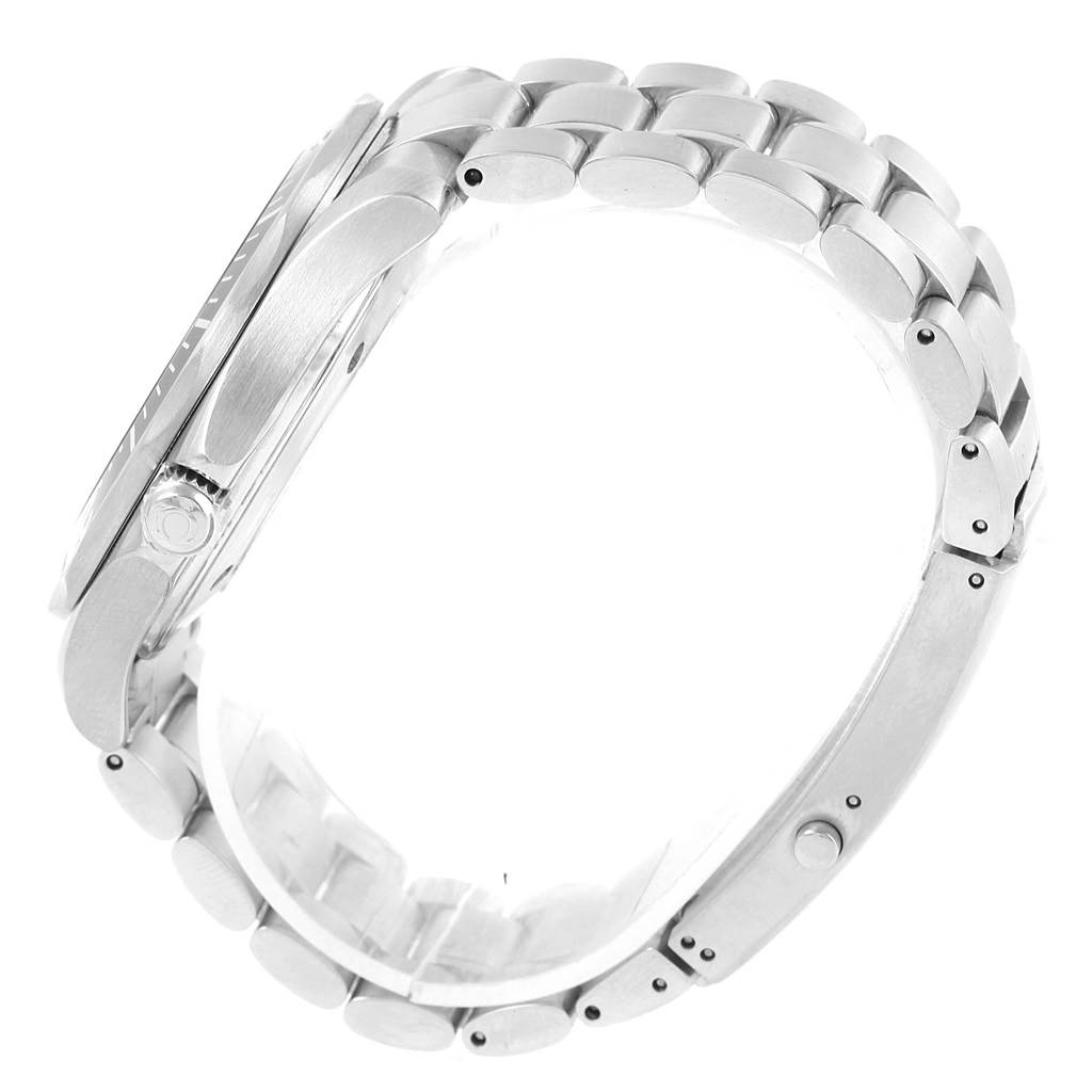 The image shows a side view of the Omega Seamaster 2254.50.00 Men
s Stainless Steel Black Dial 2254.50.00 Men
s Stainless Steel Black Dial watch, highlighting the case, crown, and metal bracelet.