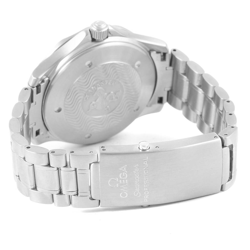 The image shows the back case and clasp of the Omega Seamaster 2538.20.00 Men's Stainless Steel White Dial 2538.20.00 Men's Stainless Steel White Dial watch, viewed from the back angle.