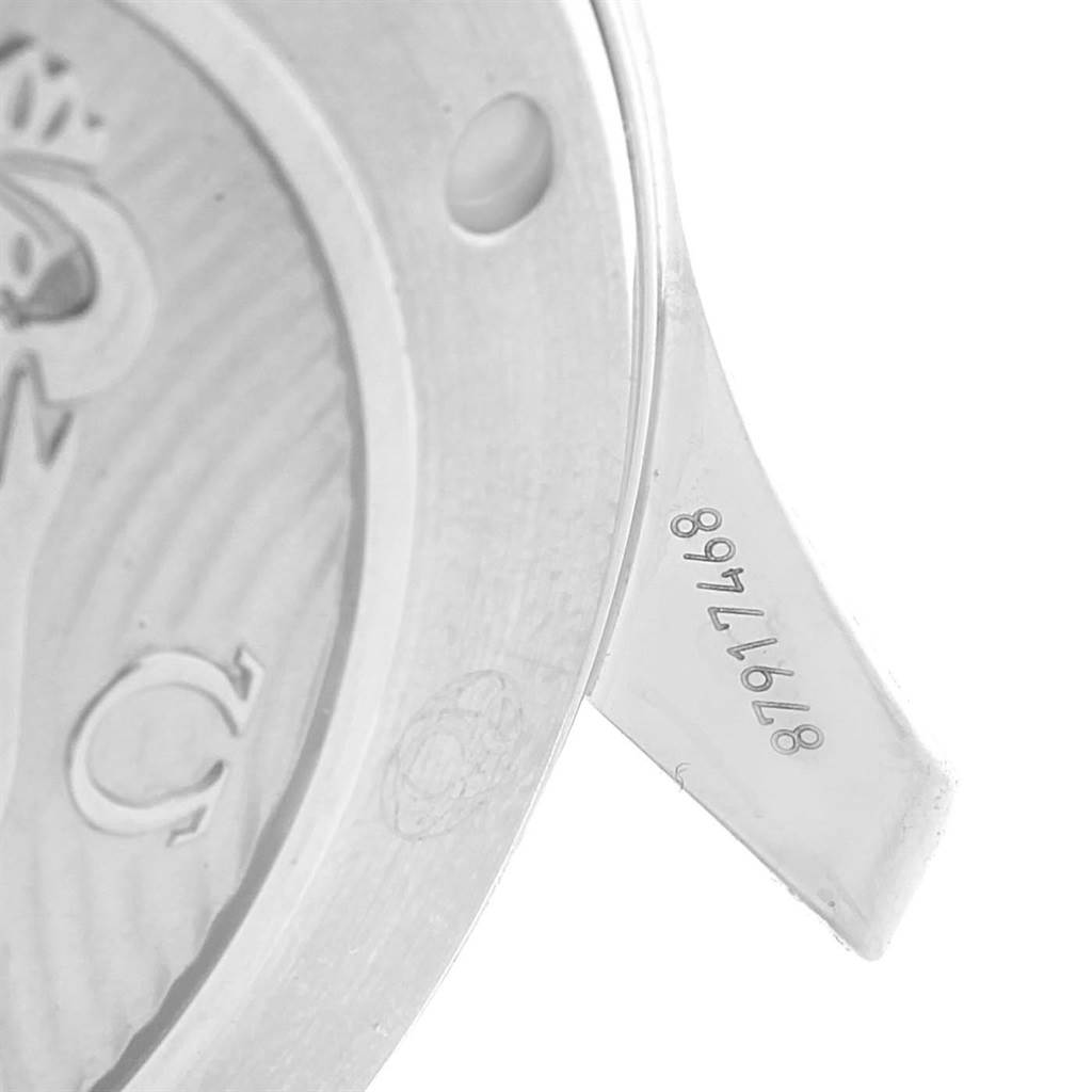 The image shows a close-up of the back casing and serial number of an Omega Seamaster 212.30.41.20.03.001 Men
s Stainless Steel Blue Dial 212.30.41.20.03.001 Men
s Stainless Steel Blue Dial watch.