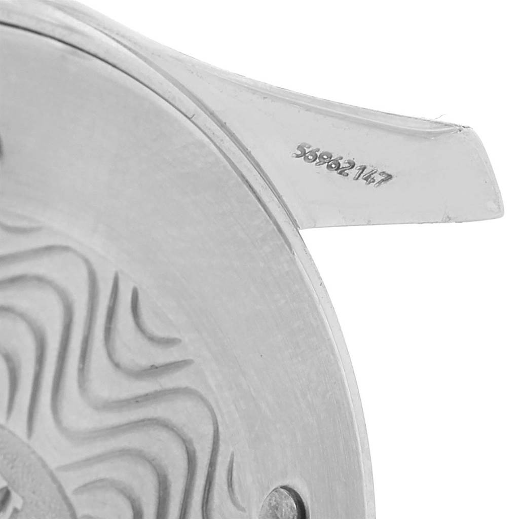 The image shows a close-up angle of the back case of an Omega Seamaster 2264.50.00 Men
s Stainless Steel Black Dial 2264.50.00 Men
s Stainless Steel Black Dial watch with engraved serial numbers.