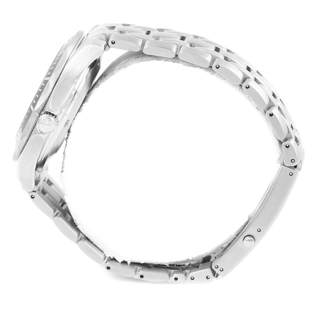 This image shows a side view of the Omega Seamaster 212.30.41.20.01.002 Men
s Stainless Steel Black Dial 212.30.41.20.01.002 Men
s Stainless Steel Black Dial watch, highlighting the bracelet, clasp, and crown.