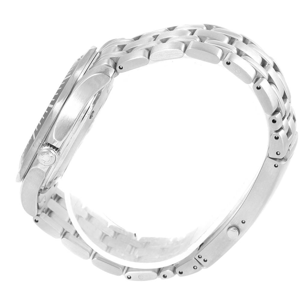 The image shows a side view of the Omega Seamaster 212.30.41.20.01.002 Men's Stainless Steel Black Dial 212.30.41.20.01.002 Men's Stainless Steel Black Dial watch, focusing on the bezel, crown, and bracelet.