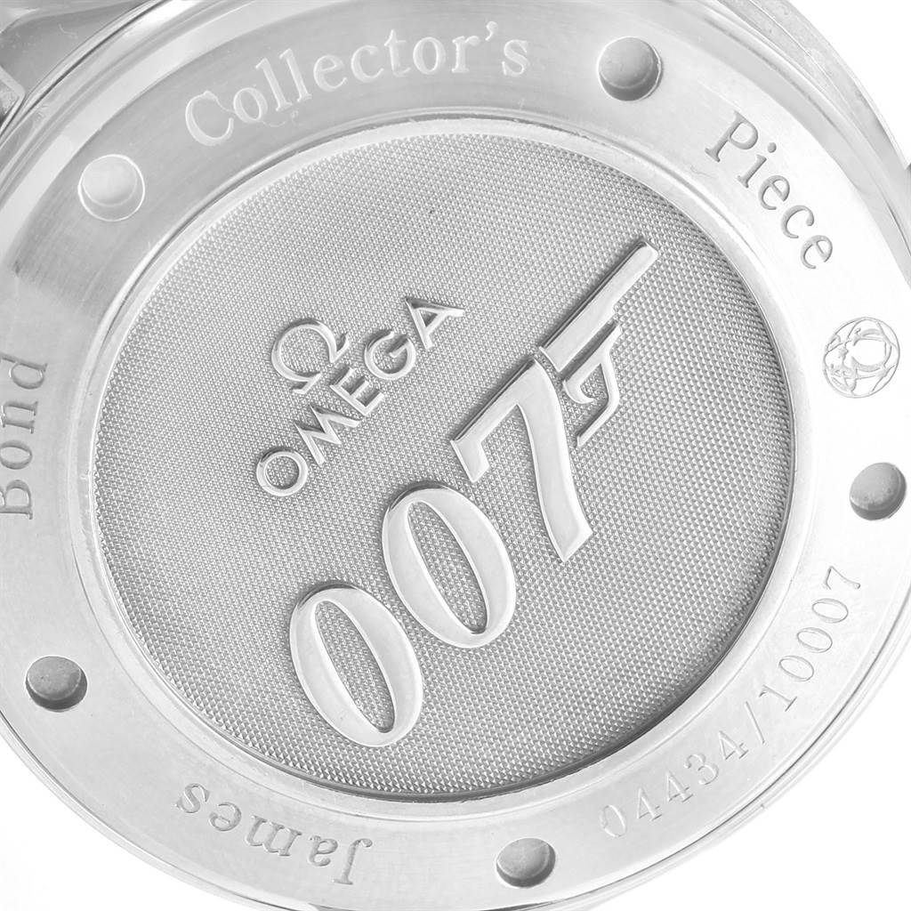 The image shows the case back of an Omega Seamaster 212.30.41.20.01.001 Men's Stainless Steel Black Dial 212.30.41.20.01.001 Men's Stainless Steel Black Dial watch, featuring "007" branding and limited edition engraving.