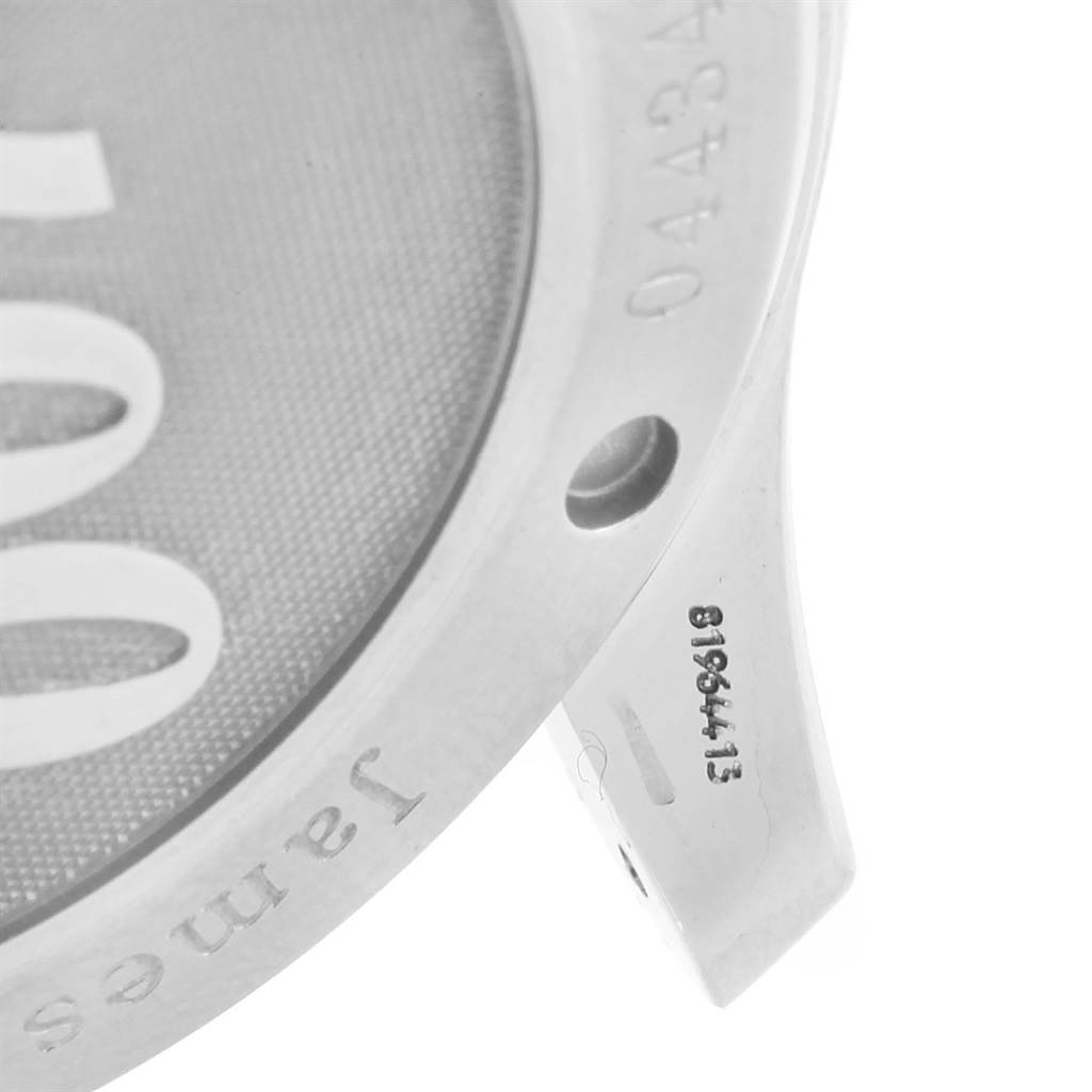 The angled close-up shows part of the case back and the lugs of an Omega Seamaster 212.30.41.20.01.001 Men's Stainless Steel Black Dial 212.30.41.20.01.001 Men's Stainless Steel Black Dial.