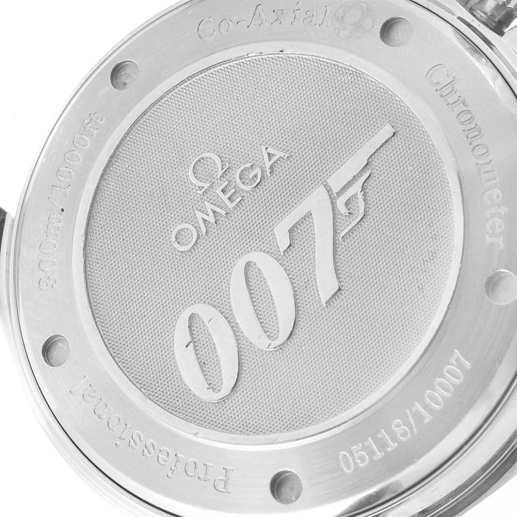 The image shows the back case of the Omega Seamaster 2226.80.00 Men's Stainless Steel Blue Dial 2226.80.00 Men's Stainless Steel Blue Dial watch, featuring 007 branding.