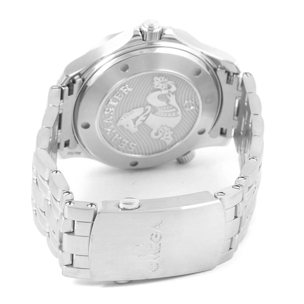 The image shows the back case and bracelet of an Omega Seamaster 212.30.41.20.03.001 Men
s Stainless Steel Blue Dial 212.30.41.20.03.001 Men
s Stainless Steel Blue Dial watch from a rear angle.