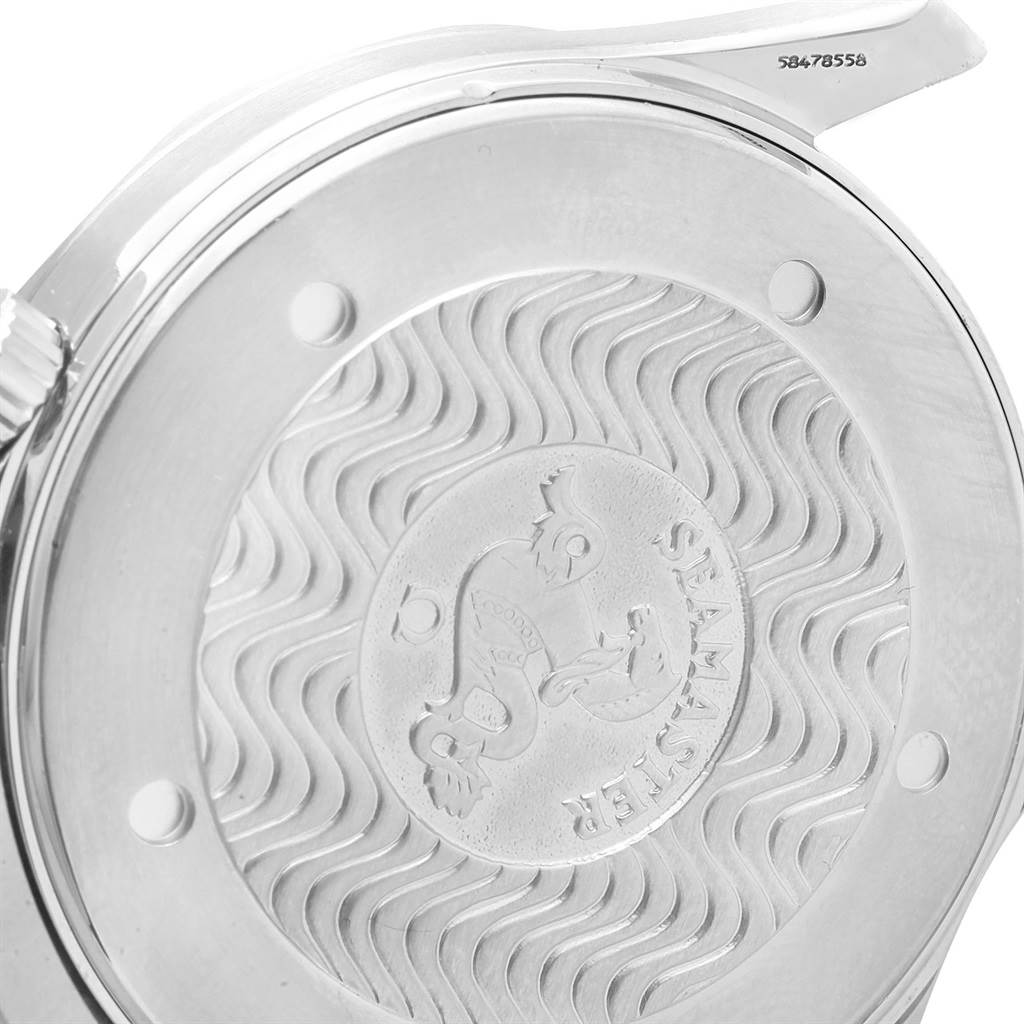 The image shows the engraved case back of an Omega Seamaster 2541.80.00 Men
s Stainless Steel Blue Dial 2541.80.00 Men
s Stainless Steel Blue Dial model watch.