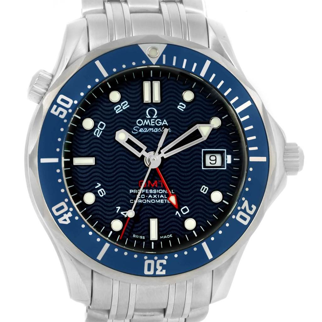 The image shows a front view of the Omega Seamaster 2535.80.00 Men
s Stainless Steel Blue Dial 2535.80.00 Men
s Stainless Steel Blue Dial watch, displaying its dial, hands, bezel, and bracelet.