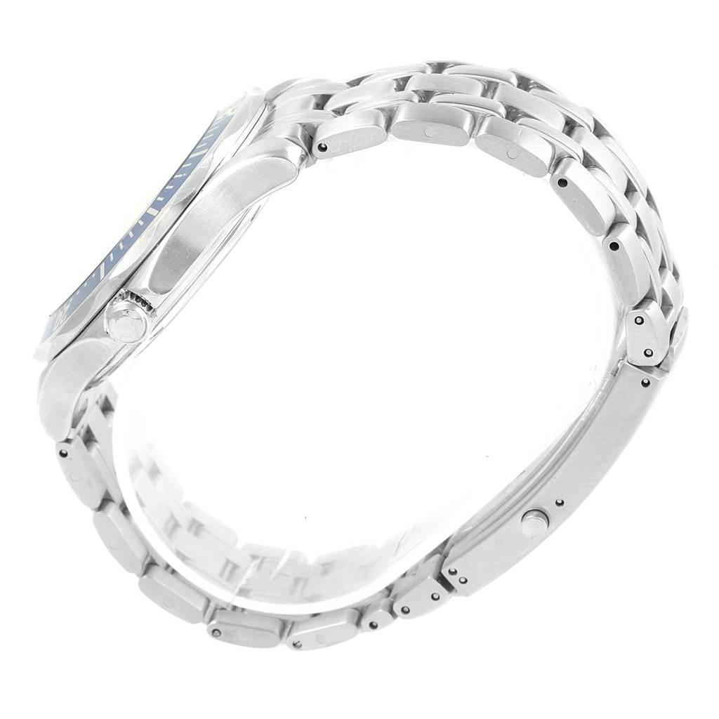 The image shows a side profile view of the Omega Seamaster 2541.80.00 Men
s Stainless Steel Blue Dial 2541.80.00 Men
s Stainless Steel Blue Dial watch, highlighting its bracelet and crown.