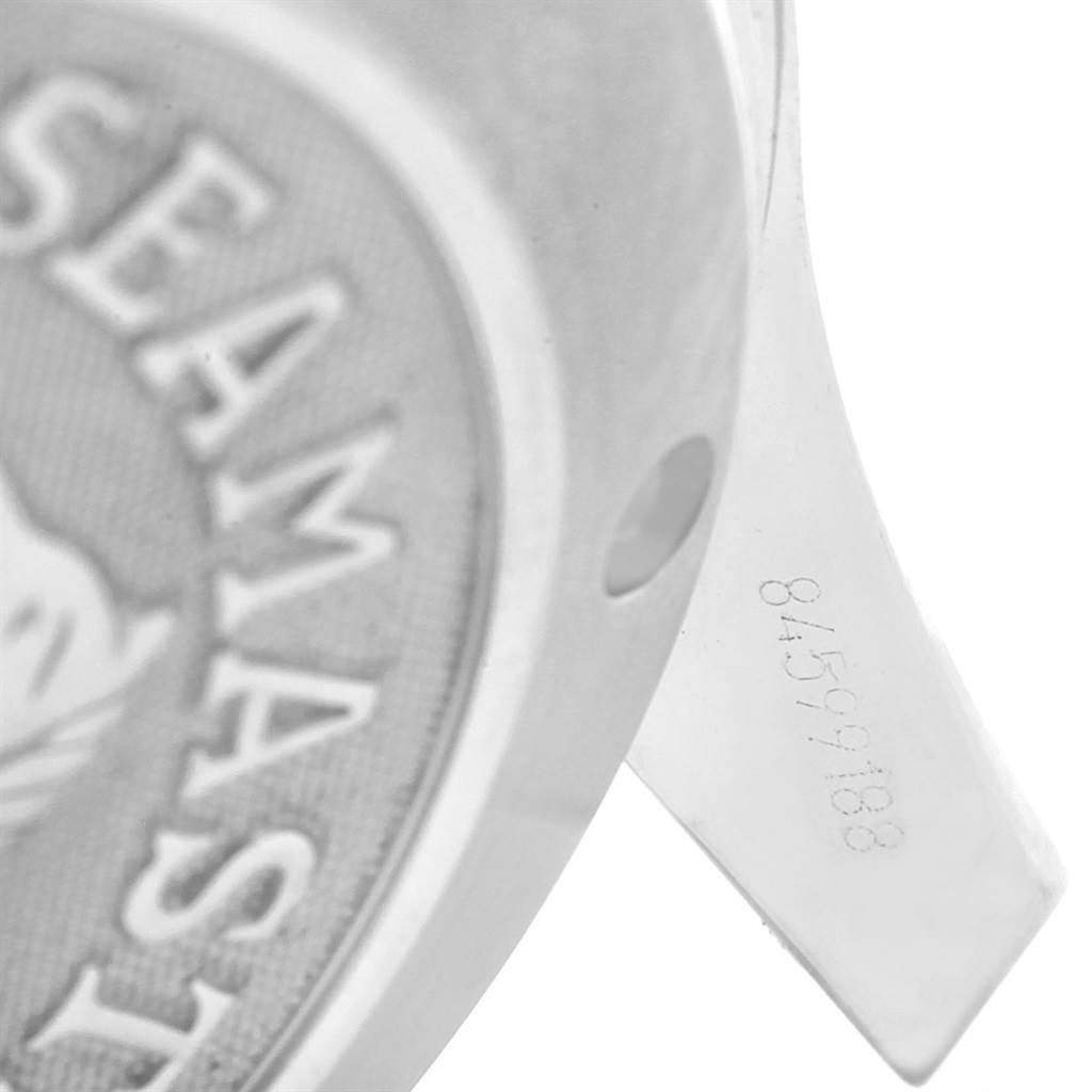 The image shows a close-up angle of the Omega Seamaster 213.30.42.40.01.001 Men
s Stainless Steel Black Dial 213.30.42.40.01.001 Men
s Stainless Steel Black Dial watch case back and part of the serial number on the edge.