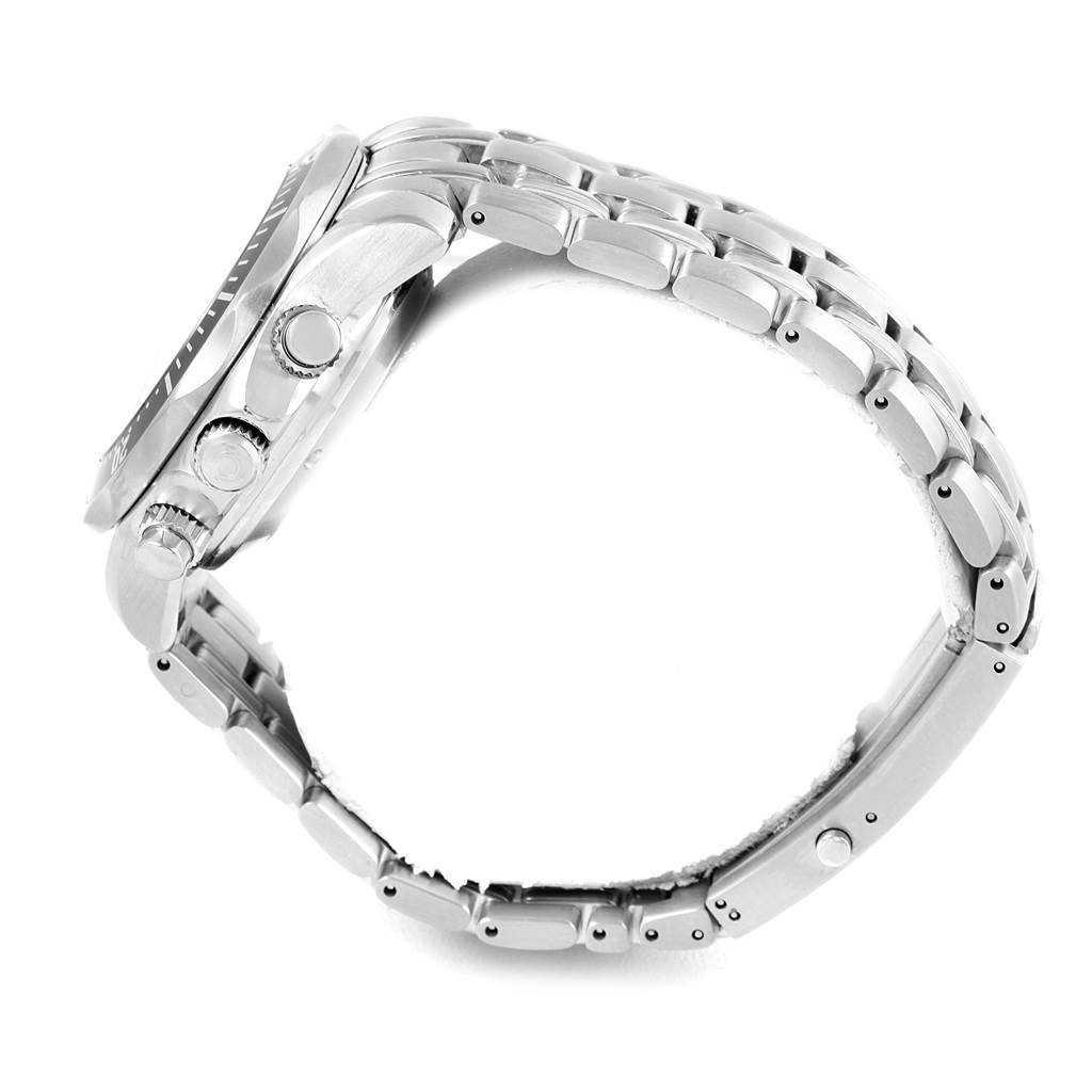 The image shows a side profile of the Omega Seamaster 213.30.42.40.01.001 Men
s Stainless Steel Black Dial 213.30.42.40.01.001 Men
s Stainless Steel Black Dial watch, highlighting its case, crown, and bracelet.