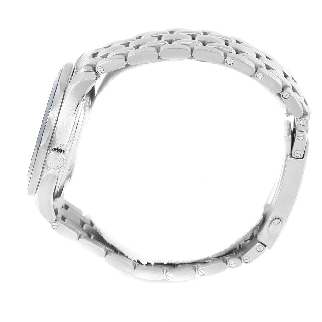 The image shows a side profile of an Omega Seamaster 212.30.41.20.03.001 Men
s Stainless Steel Blue Dial 212.30.41.20.03.001 Men
s Stainless Steel Blue Dial watch highlighting its stainless steel case and bracelet.