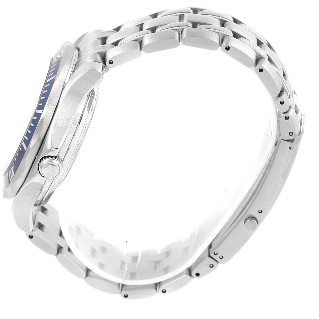 The image shows a side view of the case, crown, and bracelet of an Omega Seamaster 2535.80.00 Men
s Stainless Steel Blue Dial 2535.80.00 Men
s Stainless Steel Blue Dial watch.