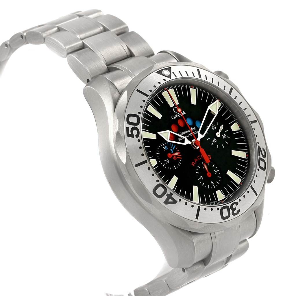 The watch is an Omega Seamaster 2269.52.00 Men's Titanium Black Dial 2269.52.00 Men's Titanium Black Dial model, shown at an angle displaying the face, bezel, and part of the bracelet.