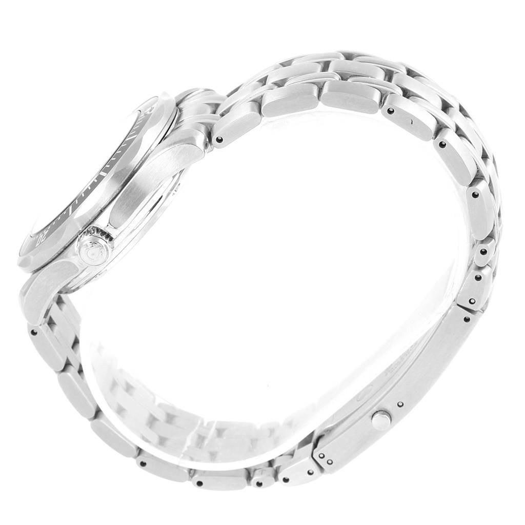 This is a side view of the Omega Seamaster 212.30.36.20.01.001 Men
s Stainless Steel Black Dial 212.30.36.20.01.001 Men
s Stainless Steel Black Dial watch, showcasing the case, crown, and metal bracelet.