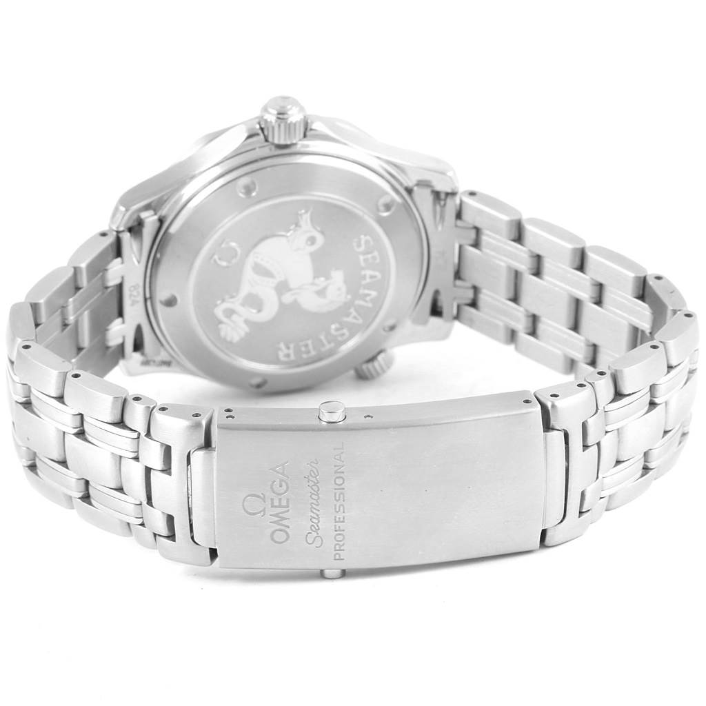 The image shows the back case and clasp of an Omega Seamaster 212.30.36.20.01.001 Men
s Stainless Steel Black Dial 212.30.36.20.01.001 Men
s Stainless Steel Black Dial watch.