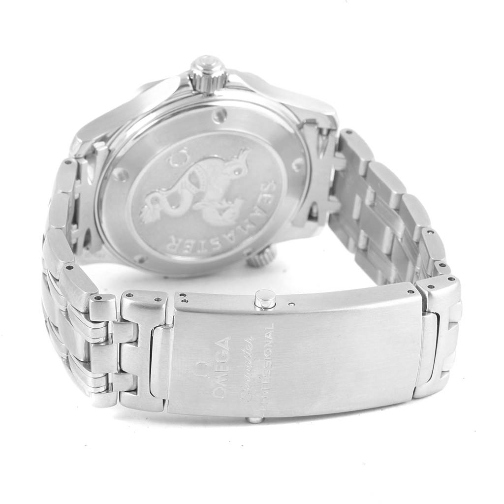 The image shows the back case and bracelet clasp of an Omega Seamaster 212.30.36.61.01.001 Men
s Stainless Steel Black Dial 212.30.36.61.01.001 Men
s Stainless Steel Black Dial watch.