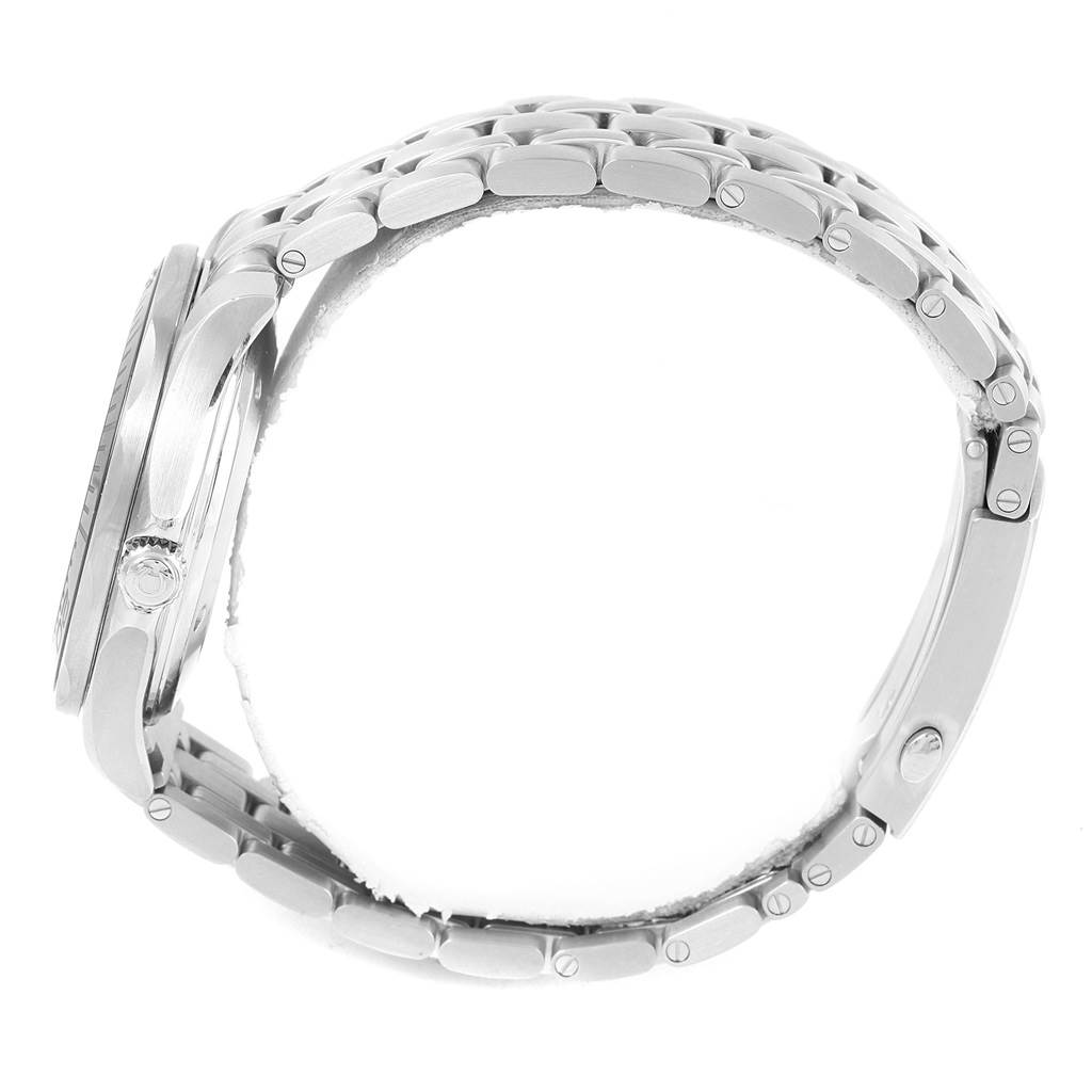 The image shows a side profile of the Omega Seamaster 212.30.41.20.01.003 Men
s Stainless Steel Black Dial 212.30.41.20.01.003 Men
s Stainless Steel Black Dial watch, highlighting its stainless steel bracelet and case.