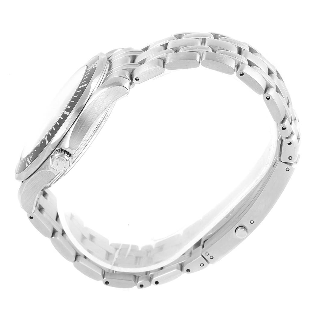 This image shows a side profile of the Omega Seamaster 212.30.41.61.01.001 Men
s Stainless Steel Black Dial 212.30.41.61.01.001 Men
s Stainless Steel Black Dial watch, highlighting its bezel, crown, case, and metal bracelet.