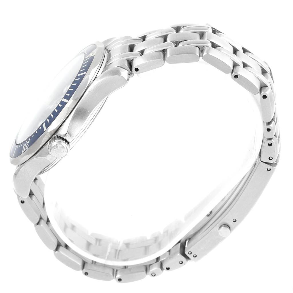 The image shows a side profile of the Omega Seamaster 2531.80.00 Men
s Stainless Steel Blue Dial 2531.80.00 Men
s Stainless Steel Blue Dial watch, highlighting the bezel, crown, and metal bracelet.
