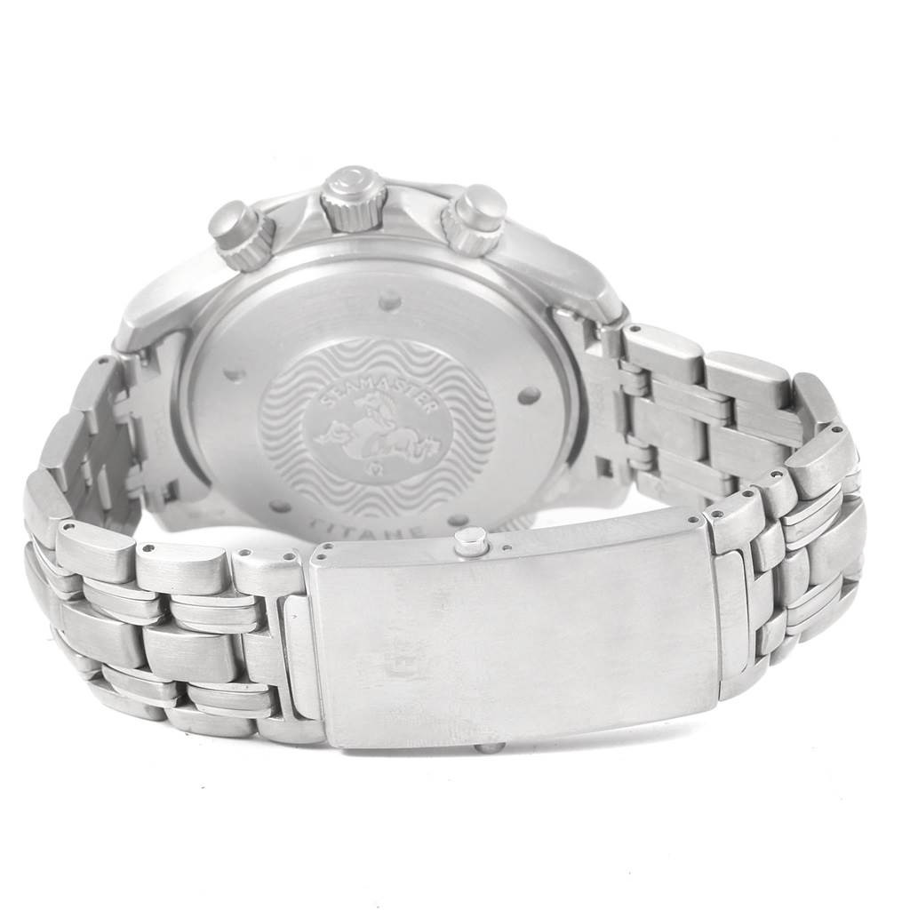 This image shows the back case and bracelet of the Omega Seamaster 2298.80.00 Men
s Titanium Blue Dial 2298.80.00 Men
s Titanium Blue Dial watch from a rear angle.