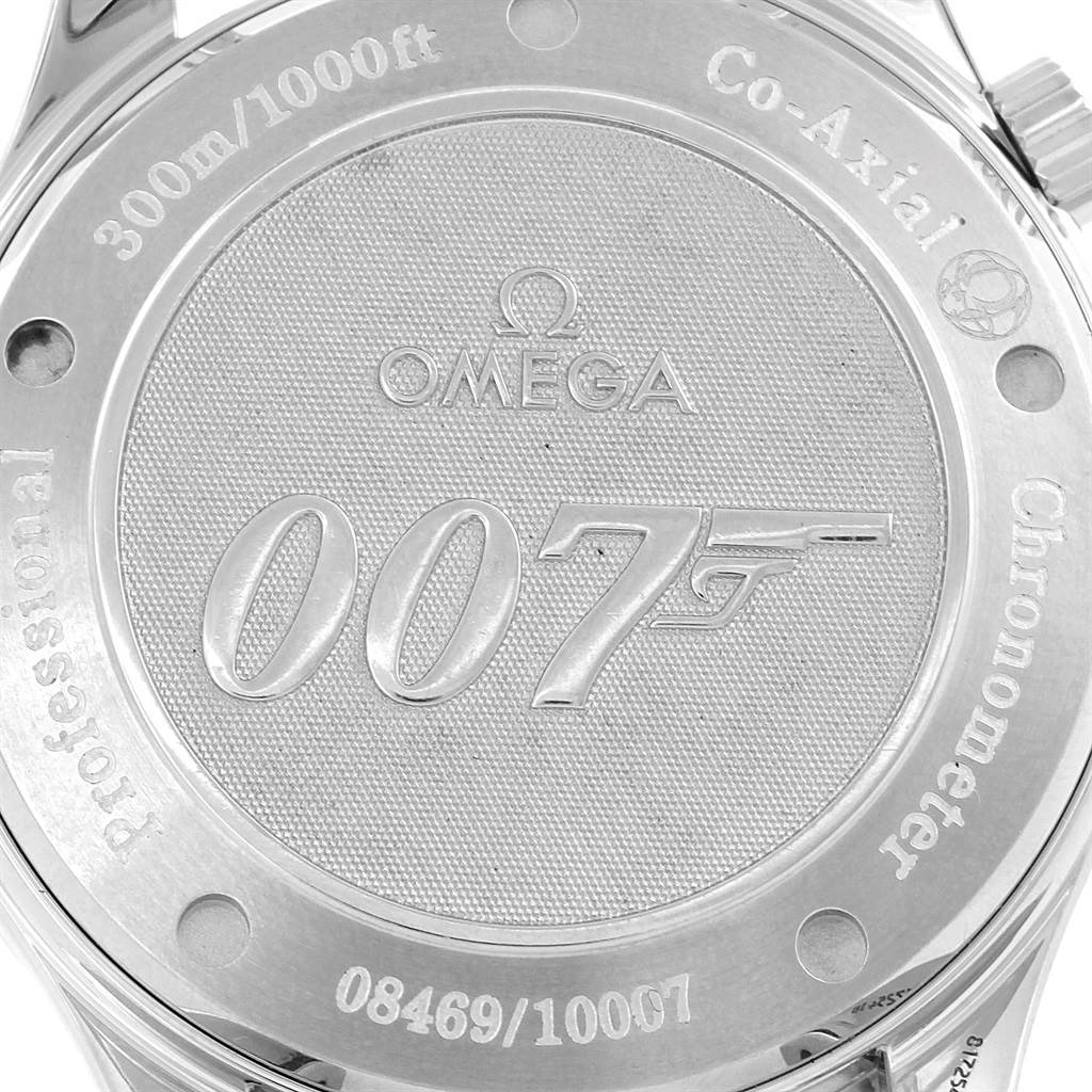 This image shows the case back of the Omega Seamaster 2226.80.00 Men's Stainless Steel Blue Dial 2226.80.00 Men's Stainless Steel Blue Dial watch, featuring "007" engraving and various model specifications.