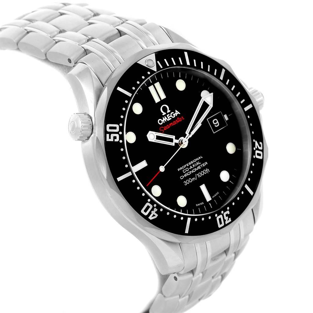 The image shows an Omega Seamaster 212.30.41.20.01.002 Men
s Stainless Steel Black Dial 212.30.41.20.01.002 Men
s Stainless Steel Black Dial watch at a slight side angle, displaying the bracelet, bezel, dial, and crown.