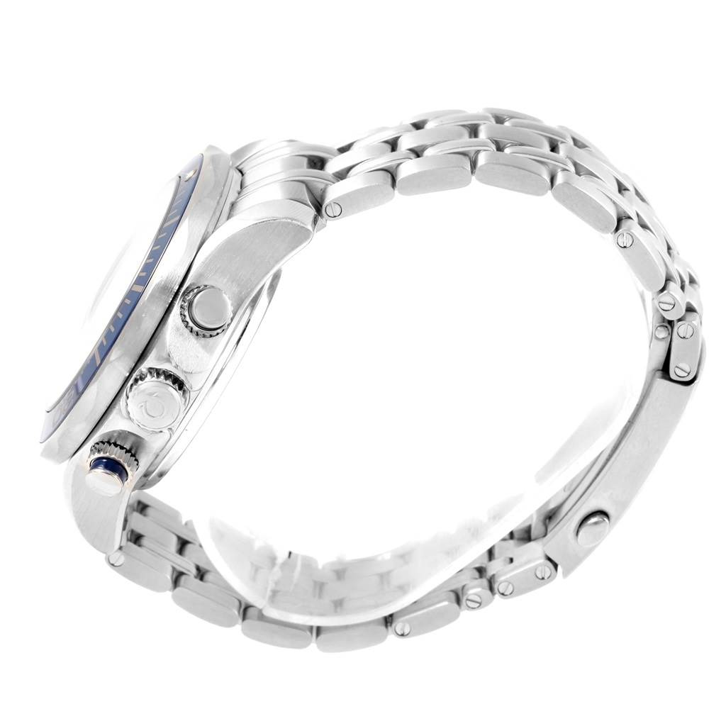 This Omega Seamaster 212.30.44.50.03.001 Men
s Stainless Steel Blue Dial 212.30.44.50.03.001 Men
s Stainless Steel Blue Dial model is shown in a side profile view, highlighting the case, crown, pushers, and bracelet.