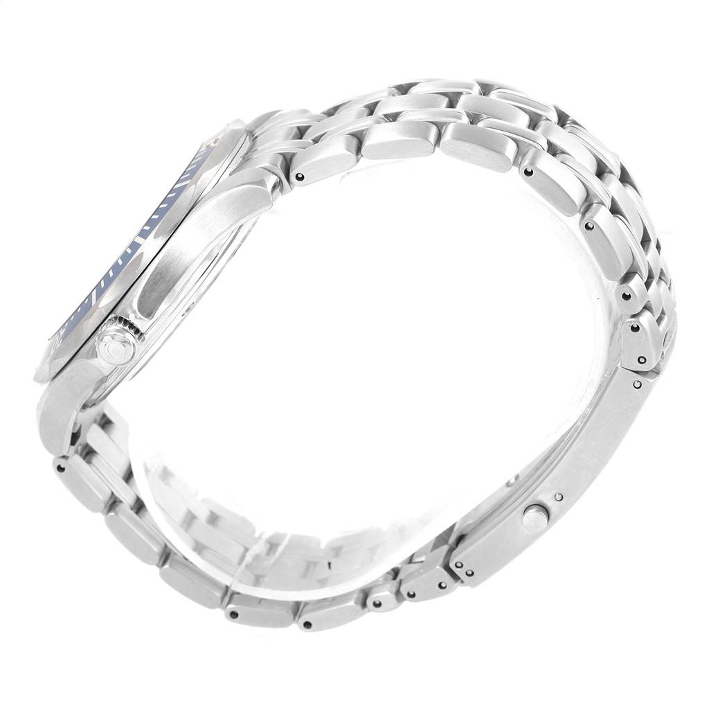 This image shows a side profile of the Omega Seamaster 2531.80.00 Men's Stainless Steel Blue Dial 2531.80.00 Men's Stainless Steel Blue Dial watch, focusing on the metal bracelet and watch case.