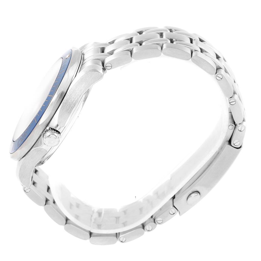 The image shows a side view of an Omega Seamaster 212.30.41.20.03.001 Men
s Stainless Steel Blue Dial 212.30.41.20.03.001 Men
s Stainless Steel Blue Dial watch, focusing on the case, bezel, crown, and bracelet.