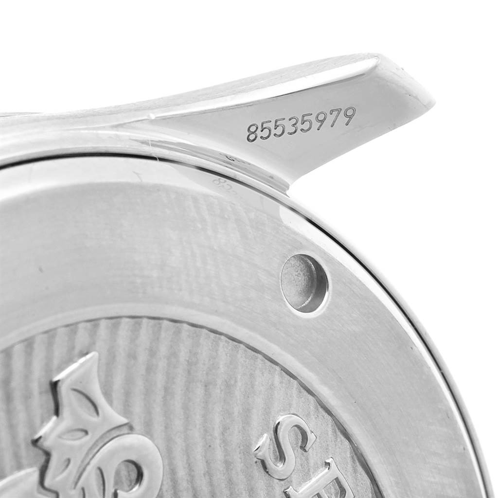 The image shows a close-up of the case back and lug of an Omega Seamaster 212.30.41.20.03.001 Men
s Stainless Steel Blue Dial 212.30.41.20.03.001 Men
s Stainless Steel Blue Dial watch, highlighting the serial number.