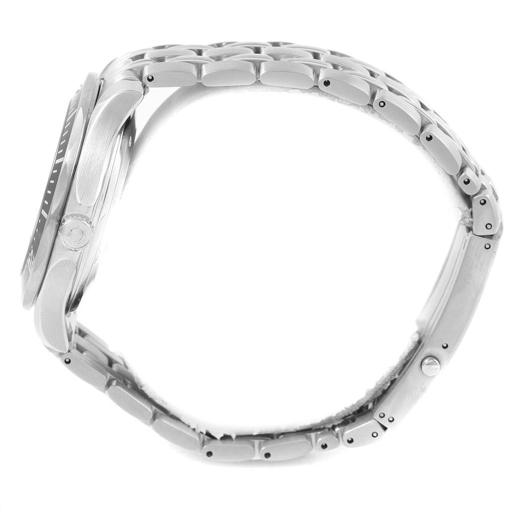 The image shows a side view of an Omega Seamaster 212.30.41.20.01.002 Men
s Stainless Steel Black Dial 212.30.41.20.01.002 Men
s Stainless Steel Black Dial watch, highlighting the bracelet, case, and crown.