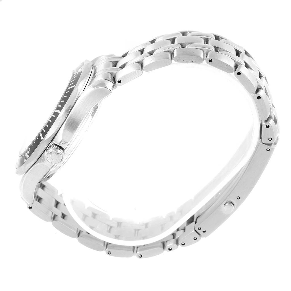 The image shows a side view of an Omega Seamaster 212.30.41.20.01.002 Men
s Stainless Steel Black Dial 212.30.41.20.01.002 Men
s Stainless Steel Black Dial watch, focusing on the case, crown, and bracelet.