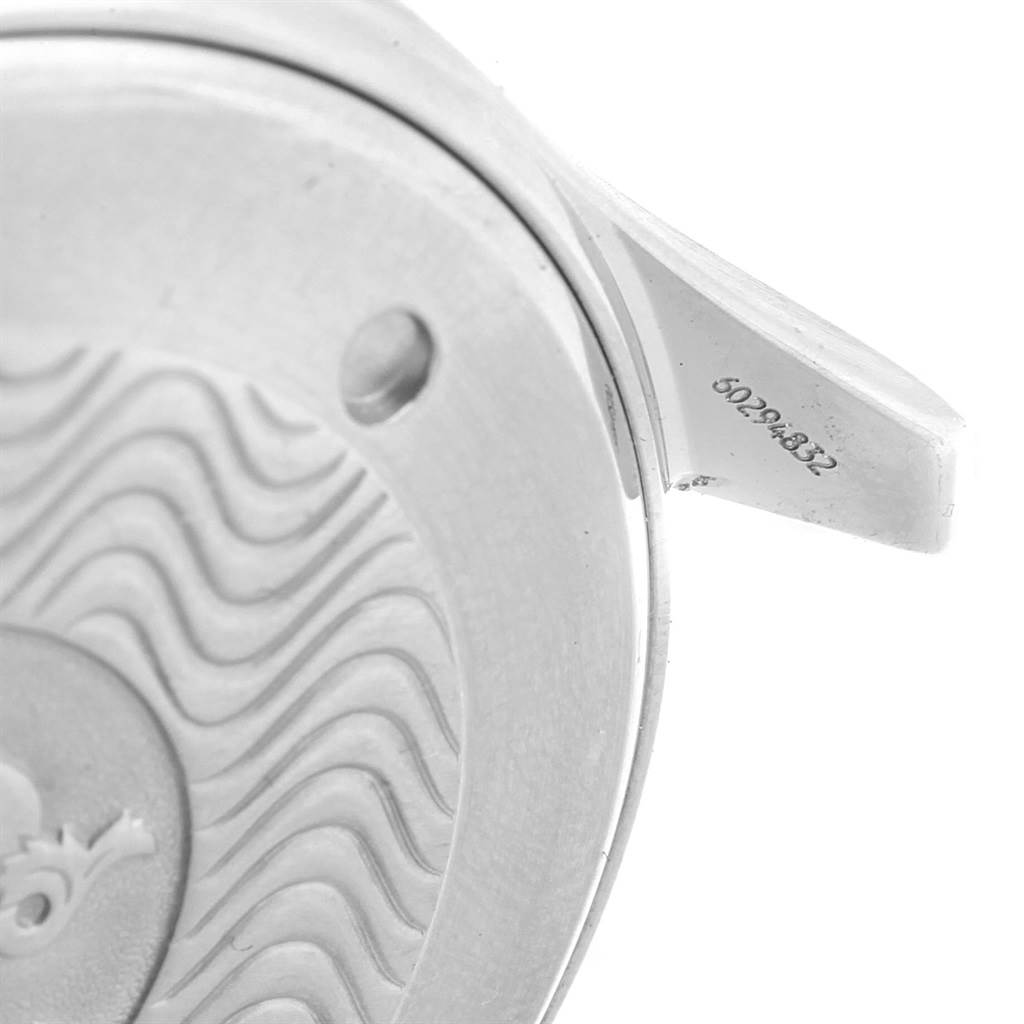 The image shows a close-up of the back case and serial number of an Omega Seamaster 2531.80.00 Men
s Stainless Steel Blue Dial 2531.80.00 Men
s Stainless Steel Blue Dial watch.