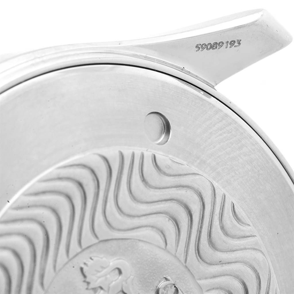 The image shows a close-up of the engraved case back and lugs of an Omega Seamaster 2264.50.00 Men
s Stainless Steel Black Dial 2264.50.00 Men
s Stainless Steel Black Dial watch.