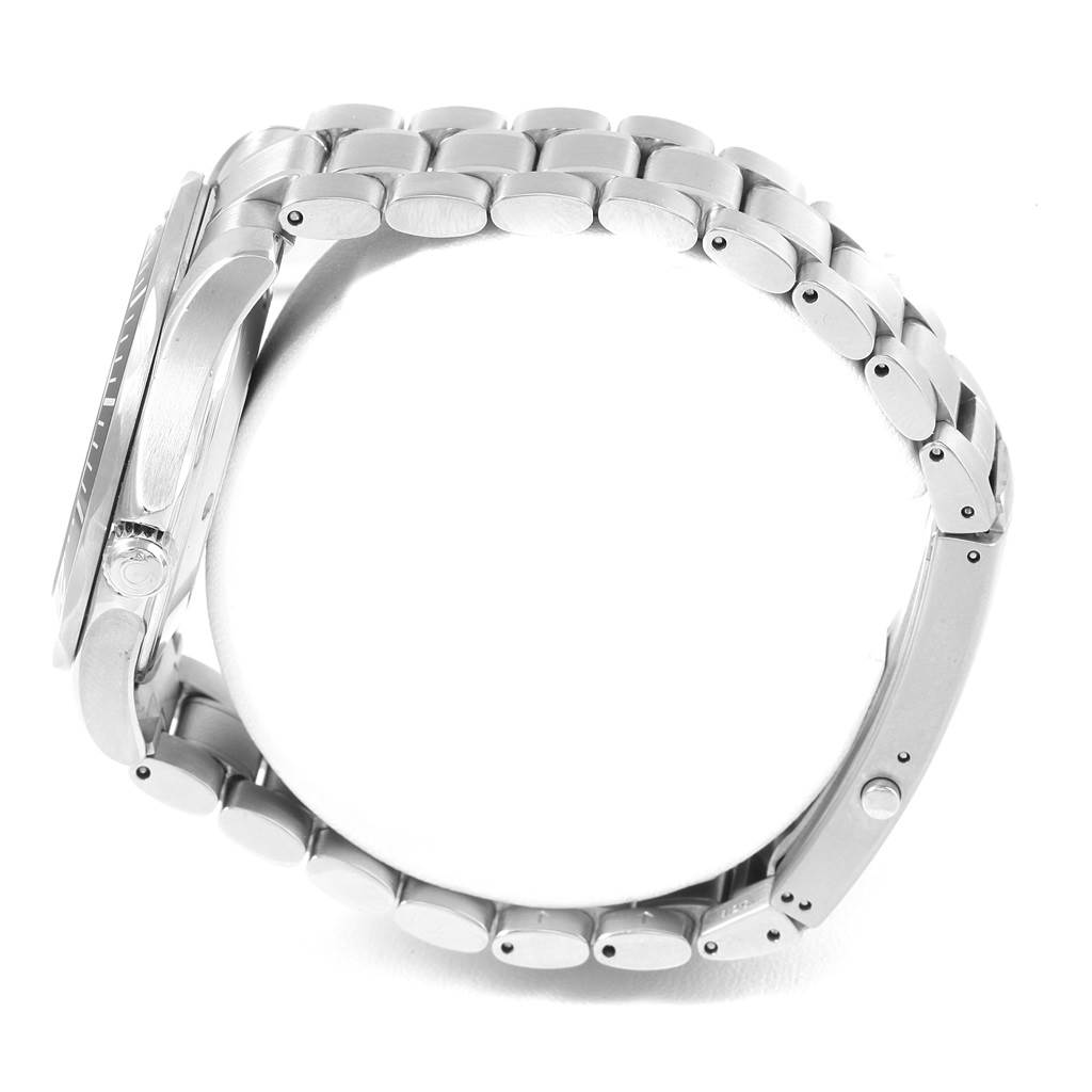 The image shows a side view of the Omega Seamaster 2264.50.00 Men
s Stainless Steel Black Dial 2264.50.00 Men
s Stainless Steel Black Dial watch, highlighting its stainless steel bracelet and case.