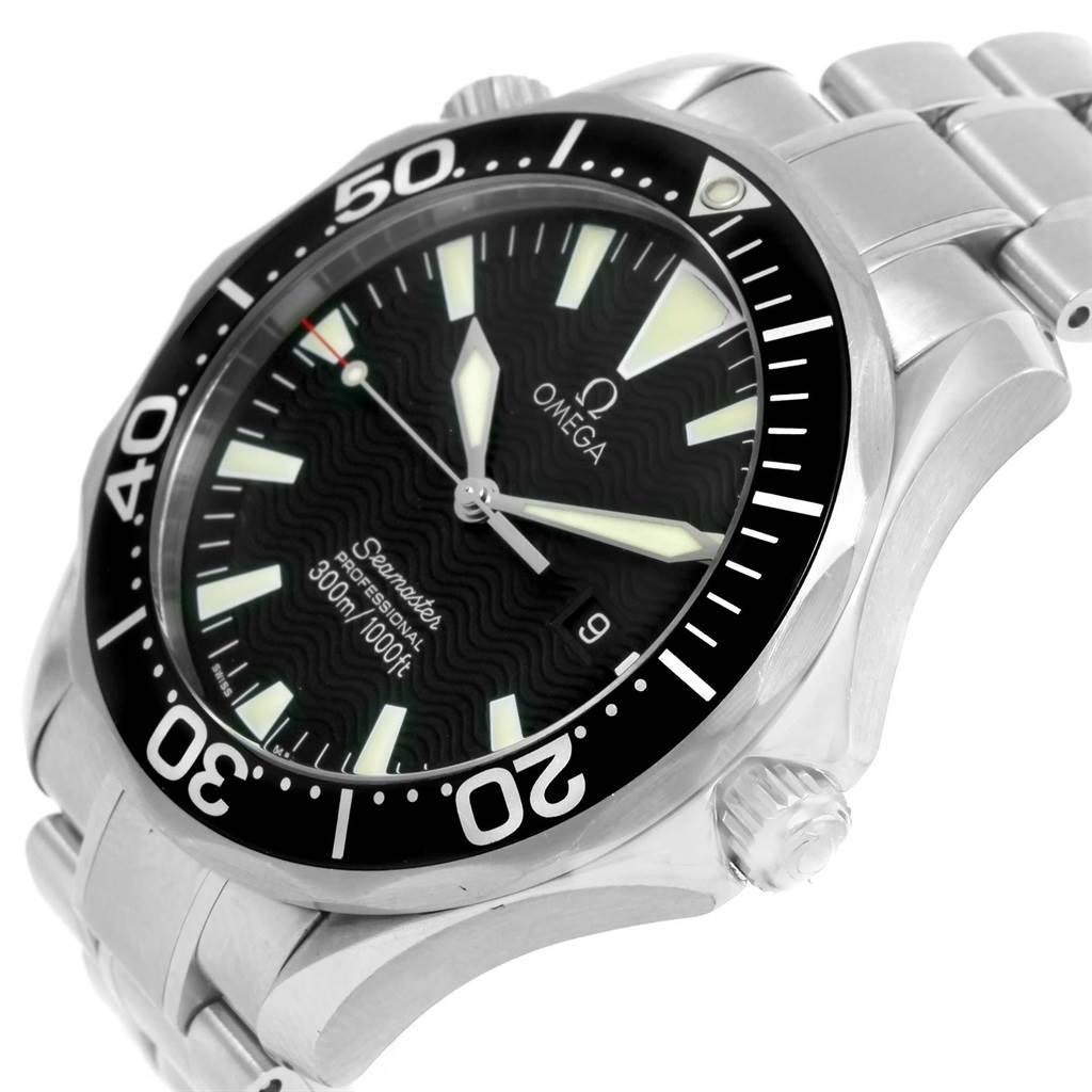 The image shows an Omega Seamaster 2264.50.00 Men
s Stainless Steel Black Dial 2264.50.00 Men
s Stainless Steel Black Dial watch angled from the front-right, highlighting the dial, bezel, and bracelet.