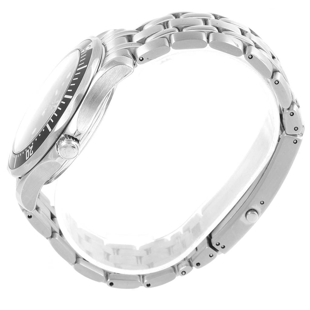 The image shows a side view of the Omega Seamaster 212.30.41.20.01.001 Men
s Stainless Steel Black Dial 212.30.41.20.01.001 Men
s Stainless Steel Black Dial watch, highlighting its bracelet, bezel, and crown.