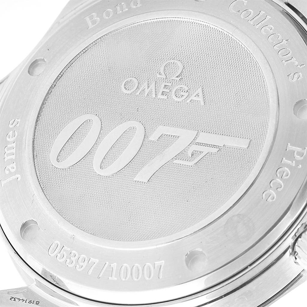 This image shows the back case of an Omega Seamaster 212.30.41.20.01.001 Men
s Stainless Steel Black Dial 212.30.41.20.01.001 Men
s Stainless Steel Black Dial watch with a 007 James Bond Collector’s Piece engraving.