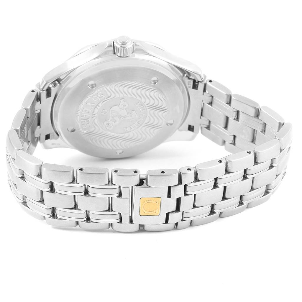 The image shows the back case and stainless steel bracelet of an Omega Seamaster 2534.50.00 Men
s Stainless Steel Black Dial 2534.50.00 Men
s Stainless Steel Black Dial watch.