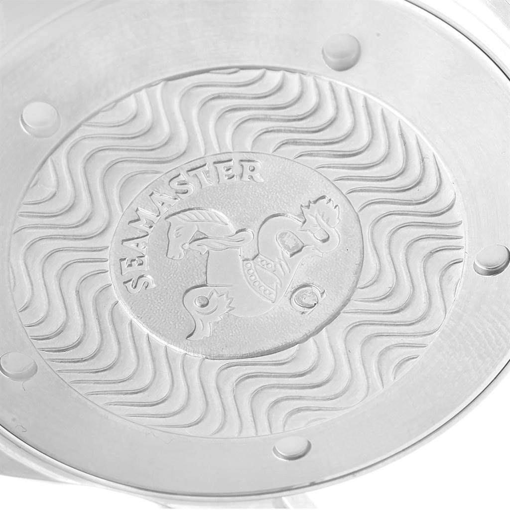 This image shows the engraved case back of an Omega Seamaster 2264.50.00 Men
s Stainless Steel Black Dial 2264.50.00 Men
s Stainless Steel Black Dial watch.