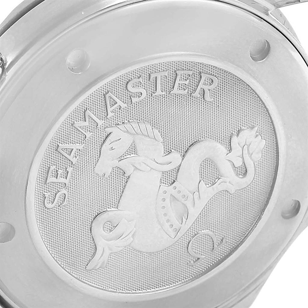 The image shows the case back of an Omega Seamaster 212.30.41.61.01.001 Men
s Stainless Steel Black Dial 212.30.41.61.01.001 Men
s Stainless Steel Black Dial watch featuring the engraved emblem.